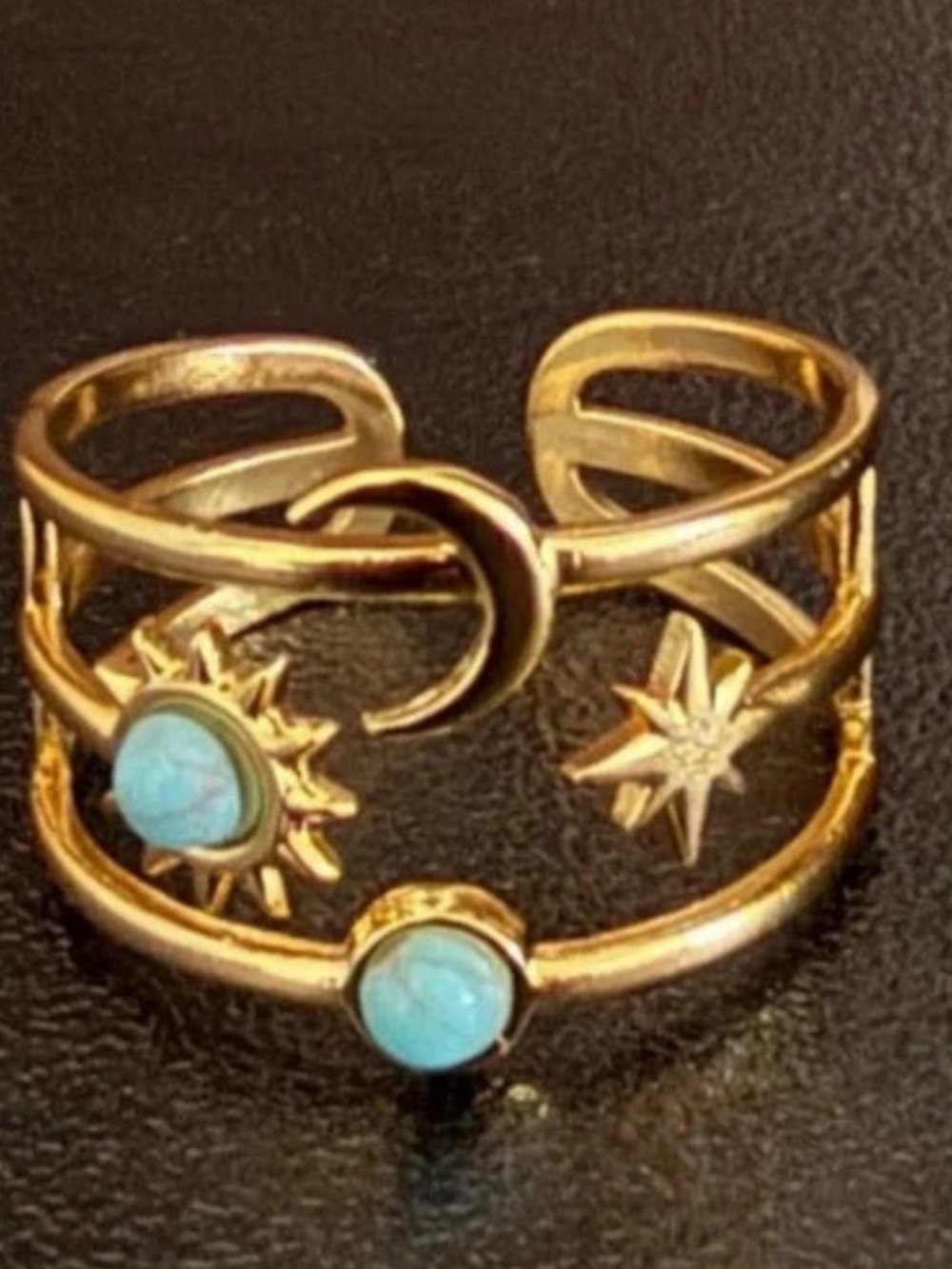 Gold-Tone Sun & Moon Turquoise Cuff Bracelet